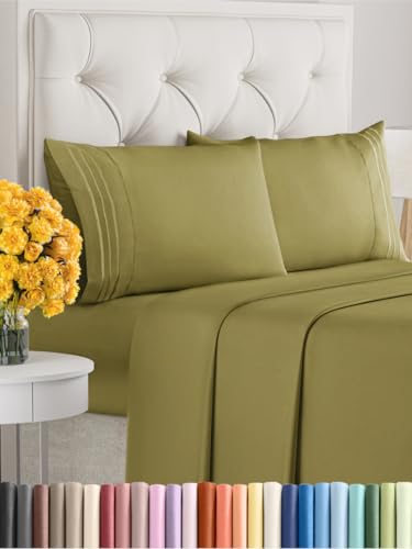 Image of King Size 4 Piece Sheet Set - Ultra Soft & Cooling Sheets - Olive Yellow | Fits 8 Inch to 16 inch Mattress, Wrinkle Free & Fade Resistant with Deep Pockets, Breathable, Comfy Hotel Luxury Bedding