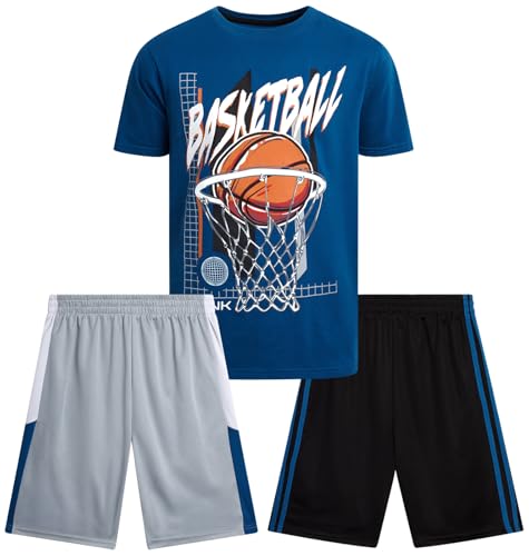 Image of Pro Athlete Active Boys Short Sets - 3 Piece Performance Short Sleeve T-Shirt and Dry Fit Shorts - Boys Athletic Sets (8-16)