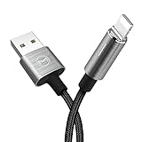 Power Off/On Smart LED Auto Disconnect and Auto Recharge Nylon Braided Sync Charge USB Data 6FT/1.8M Cable Compatible New Phone List Below (Gray, 6FT/1.8M)