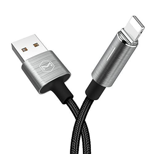 Power Off/On Smart LED Auto Disconnect and Auto Recharge Nylon Braided Sync Charge USB Data 6FT/1.8M Cable Compatible New Phone List Below (Gray, 6FT/1.8M)