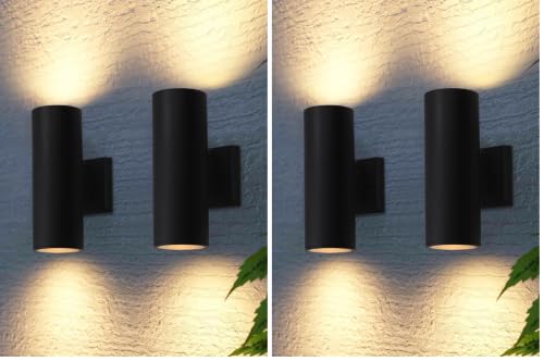 Image of LEONLITE 4-Pack 12 inch Outdoor Cylinder Wall Light, Up and Down, E26 Base