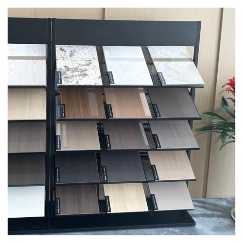 ZJKXJH Commercial Glass Tile Sample Holder for Batch Display, Large Capacity Floor Porcelain Rack with Anti-Drop Slot, 5-Layer Metal Marble Slab Samples Stand(Black,L 87cm/34.2in)