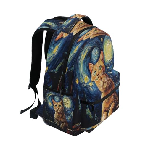 Cat Moon Galaxy Oil Painting Backpack for School Boys Girls Adults Kids Bookbag Laptop Bag 18L2