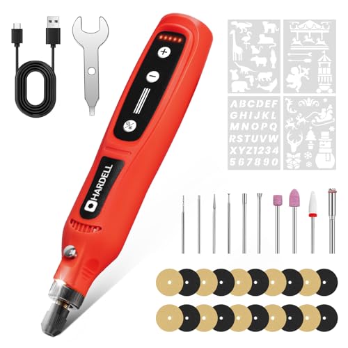 Image of HARDELL Mini Cordless Rotary Tool 4V, 5-Speed Rotary Tool Kit with 30 Accessories,Type-C Charging DIY Craft Tool for Engraving, Sanding, Polishing, Drilling, Grinding(Black) (Red)