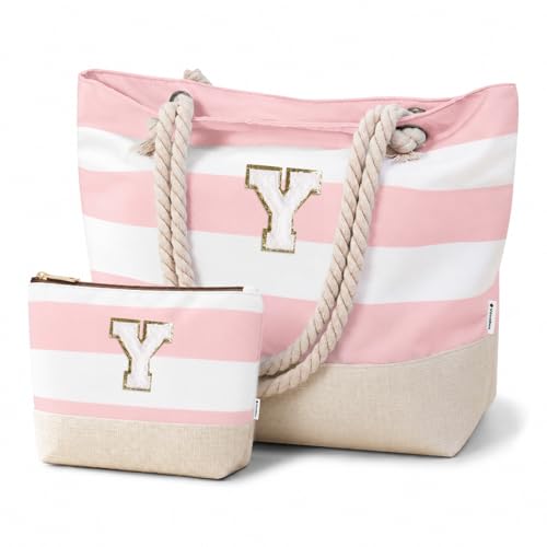 Image of Vavabox Initial Beach Tote Bag for Women, Water-resistant Travel Beach Bag Pool Bag Set, Birthday Gifts for Women Mom