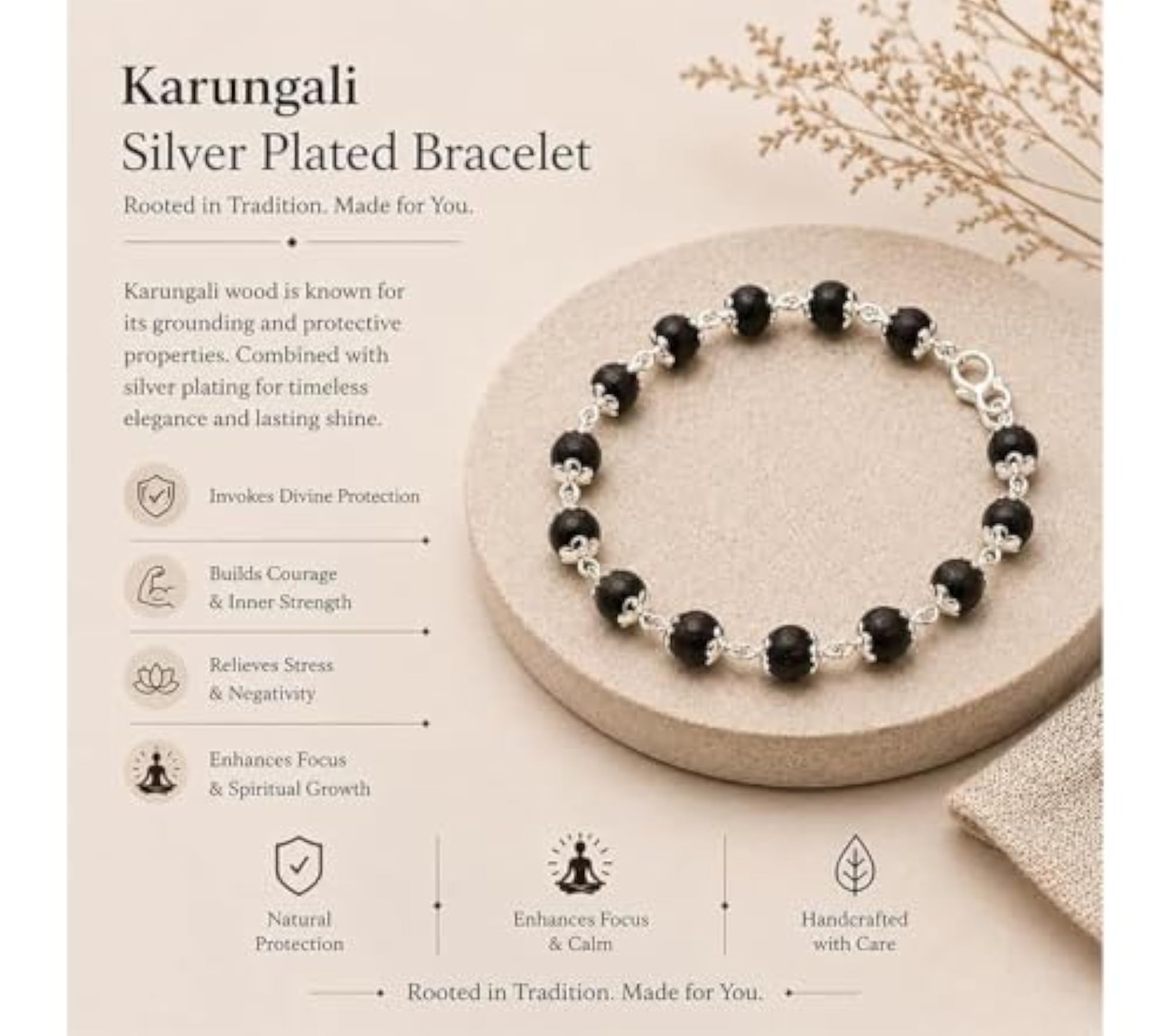 Karungali Bracelet with Original Natural Ebony Wood Beads