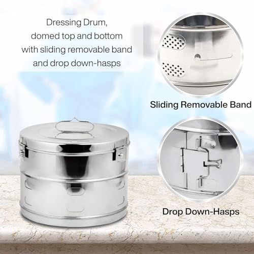 Image of OTICA Dressing Autoclavable Instrument Drum (Jointed) - Ideal for Hospitals, Clinics, Surgical Procedures, Laboratories, and Medical Students (11x9)