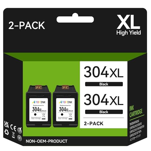 304 Druckerpatronen Schwarz XL, 304 Schwarz Kompatibel für HP 304 Druckerpatronen, Patronen 304XL für Envy 5000 5030 5010 5020 5032 DeskJet 3750 3760 2620 3720 2630 2622 3762 3735 (2 Schwarz)