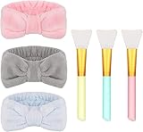 AKlamater 3 Stck Spa Stirnband, Haarband fr Make up Kopfband weich korallenrot aus Fleece Stirnband mit 3PCS Silikonbrsten fr Duschen und Gesicht waschen(Grau?Hellblau?Rosa)