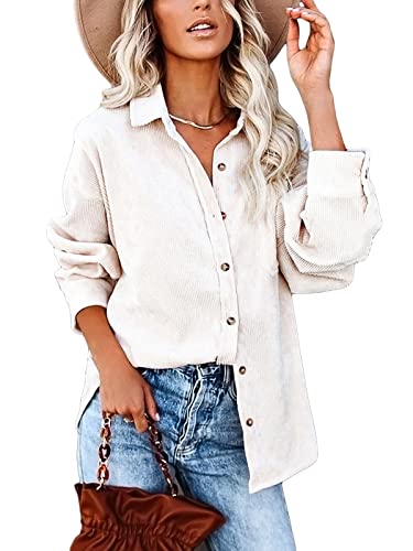 HAWILAND Cordhemd Damen - Corduroy Bluse Damen Oversize Shirt Langarm...