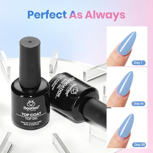 Image of Beetles 2 Pcs 15ml No Wipe Gel Top Coat and Base Coat Set - Shine Finish and Long Lasting Soak Off LED Nail Lamp Gel Base Top Coat Stay Lock Shine Duo Finish Nail Art Design Manicure Gifts for Women