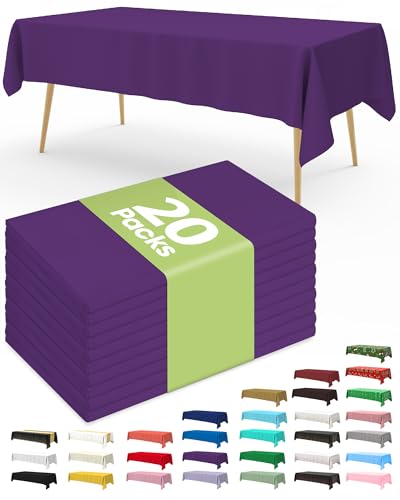 Image of Pureegg Plastic Table Cloth Disposable 20 Pack, 54 x 108 Inch Table Cloths, Graduation Decorations Class of 2026, Graduation Party Tablecloths, Rectangle, Plastic Cover, Leakproof & Sturdy, Purple