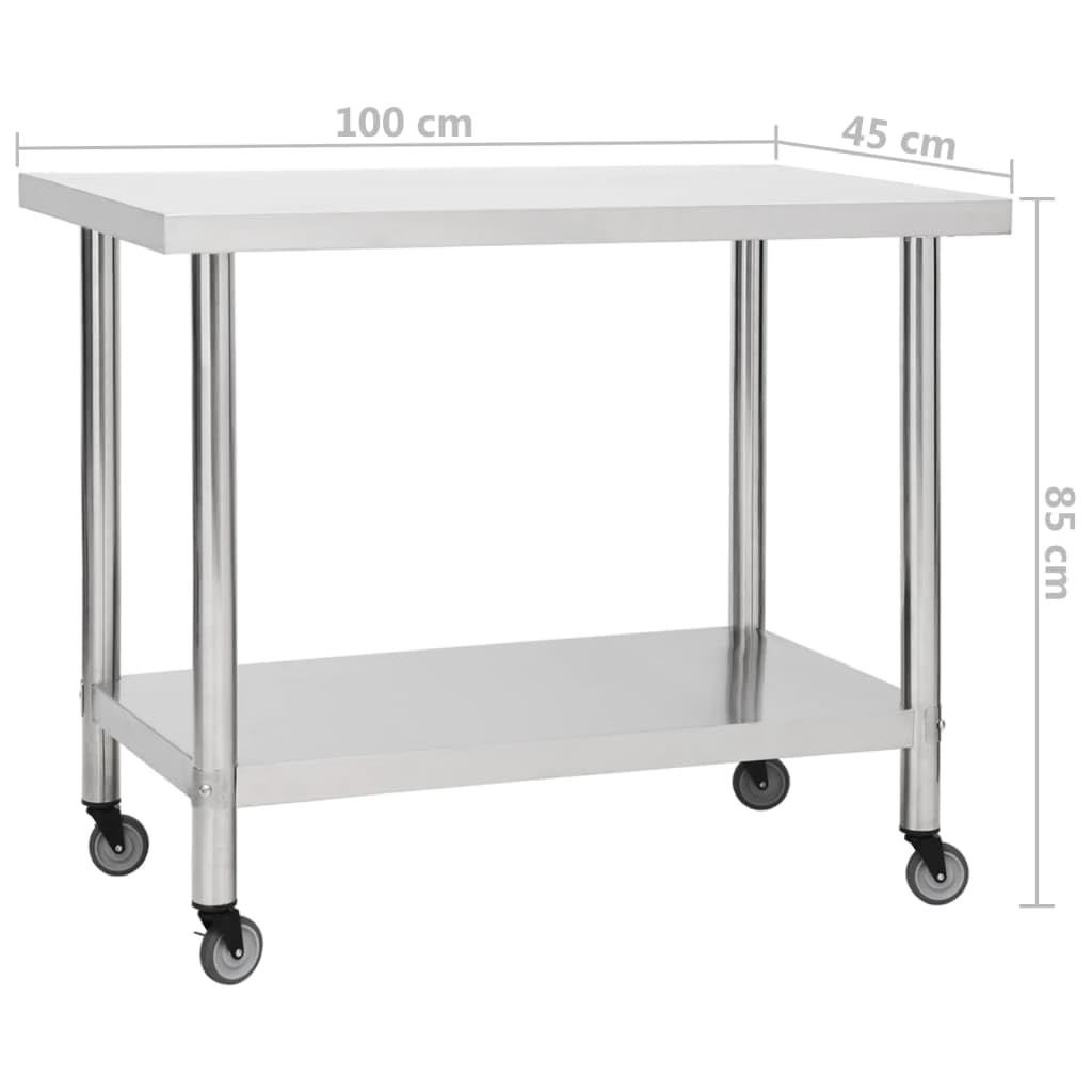 Küchen-Arbeitstisch Edelstahl mit Rollen 100x45x85 cm Gastro Gastronomiebedarf für Restaurant Catering Großküche mit Ablage und Bremse ideal für Kochen Zubereitung und Aufbewahrung