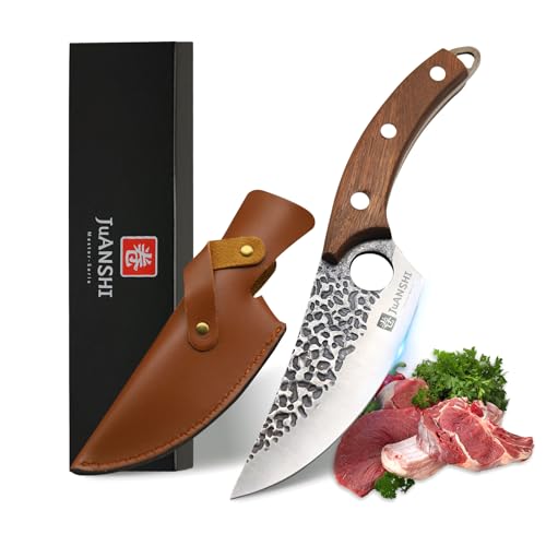 JUANSHI® Couteau de cuisine professionnel Viking forgé à la main pour chef désosseur, couteau de...