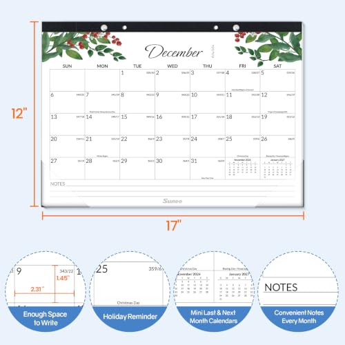 Image of SUNEE Desk Calendar 2027 - 17 inch x 12 inch Desk Pad Calendar, 18-Month Monthly Planner Oct. 2026 - Mar. 2028, Desktop Calendar with 308 Planner Stickers, Plastic Protective Corners for Office, School and Home, Greenery