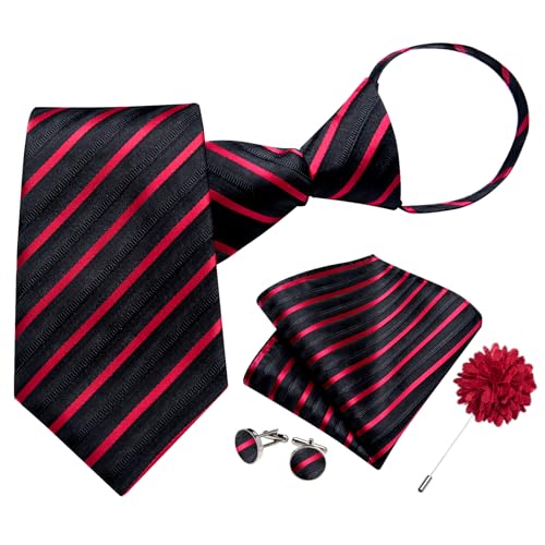 Image of DiBanGu Mens Zipper Tie Silk Pre-Tied Necktie with Gift Box