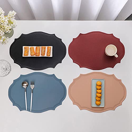 Leather Washable Placemats, Red Thick Faux Leather Heat Resistant Elliptical Shape Table Mats,Waterproof Non-Slip Easy To Clean Place Mat For Kitchen Coffee Dining Room Table Set Of 6 #TOP3