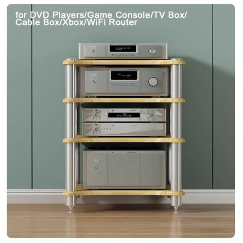 Soporte de madera para tocadiscos de 33 pulgadas, estante amplificador de 4 niveles AV para almacenamiento de componentes estéreo de audio HiFi para equipos de cine y DJ - imagen 6