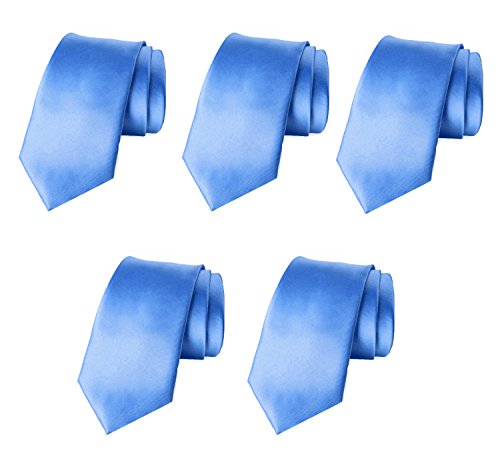 Mens Formal Tie Wholesale Lot of 5 Mens Solid Color Wedding Ties 3.5" Satin Finish (Blue)