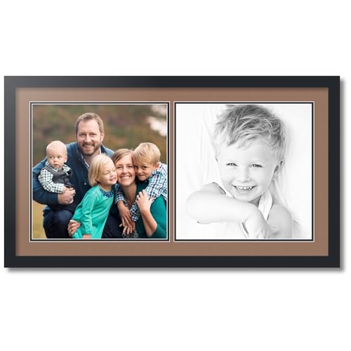 ArtToFrames Collage Photo Frame Double Mat with 2-14x14 Openings with Satin Black Frame and Sandpiper mat.