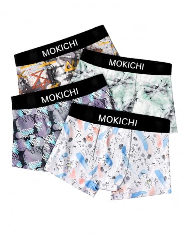 Image of Men's Printed Trunks | Boxer Brief Underwear with Broad Elastic Waistband and Contoured Pouch | Multicolour, Pack of 4