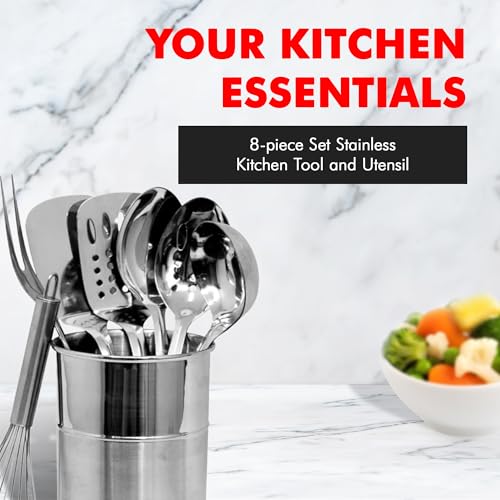 Chef Craft - 8 Piece Stainless Steel Kitchen Utensils Set with Utensil Holder