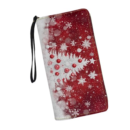 Image of Bulopur Christmas Tree Print Womens Wristlet Wallet PU Leather Waterproof Ladies Purses Handbag Zip Around Coin Cash Clutch Card Organizers Gifts for Girlfriend