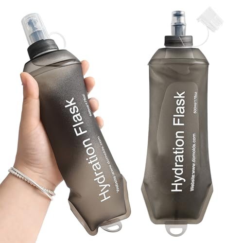GYGYL Soft Flask, TPU Collapsible Soft Water Bottle for Hydration Pack, Running Vest, Leak-Proof Folding Water Bottle for Hiking Cycling Climbing Jogging-500ml Grey, 2pcs