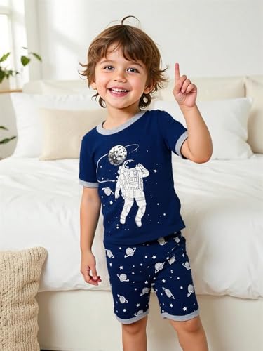 Popshion Little Boys 2 Piece Short Pajamas Train Shark Sleepwear 100% Cotton Toddler Dinosaur Pjs Summer Kids Clothes 2-7T2