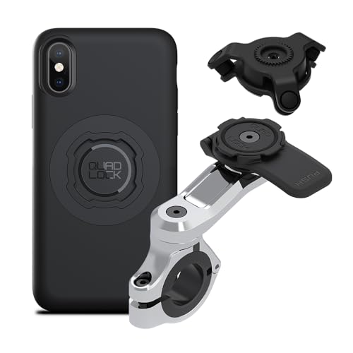 Image of Quad Lock Motorcycle Handlebar Phone Mount PRO Chrome with Vibration Dampener and MAG Phone Case for iPhone X /XS
