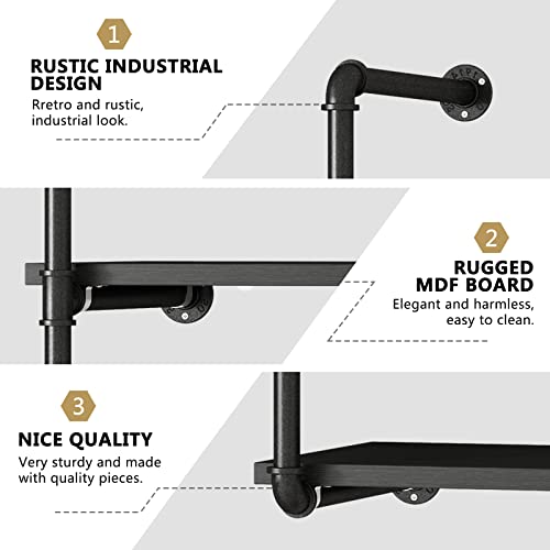 Azerpian Floating Shelves Wall Mounted Industrial Pipe Unit Metal Hung Bracket Bookshelf For Bedroom Living Room Bathroom Kitchen, (Black, 3 Tier) #TOP5