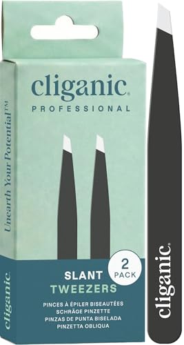 Image of Cliganic Tweezers For Eyebrows, Women Facial Hair & Men, Slant Tip Set of 2