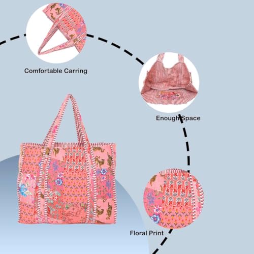 Image of Women's 100% Cotton Lightweight Shoulder Tote Bag with Interior Poeckt Casual Handbag for Women