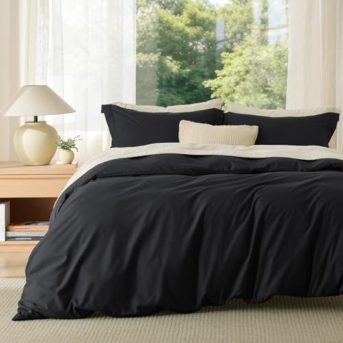 Image of Bedsure Duvet Cover Queen Size, 3Pcs Soft Double Brushed Bedding Set, Black | For Kids & Adults, 90 inchx90 inch Comforter Cover, Hotel Luxury, All Season, Breathable, Easy Care, Lightweight, Zipper Closure