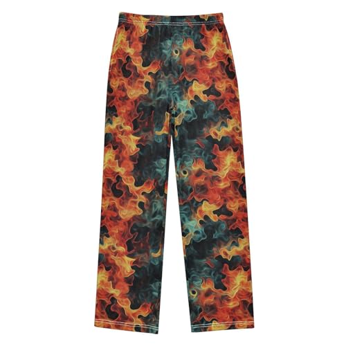 Boys' Pants Orange Blue Fire Flame Long Bottoms Jogger Pants Elastic Waist Trousers with Pockets S-XL