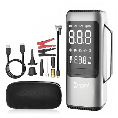 Image of Cockatoo ATJ-9366 Tyre inflator 4-in-1 Portable Jump Starter with Air Compressor, 8000mAh Battery, 1000A Peak Current, 150PSI Inflation Pressure, USB Power Bank, LED Light, EVA Carry Bag