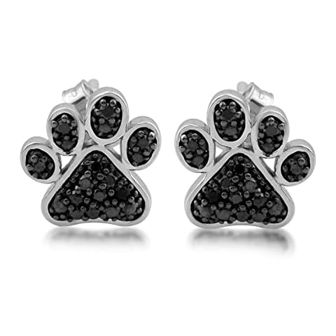Jewelili Sterling Silver 1/6cttw Black Diamond Paw Earrings Cover