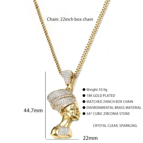 Necklace for Women Egyptian Pharaoh Nefertiti Pendant Necklace Gold Plated 18K with Zirconia Jewelry2