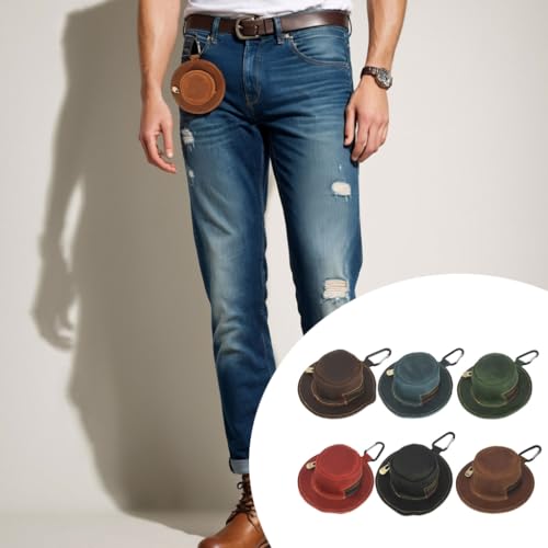 Portable Leather Cow Boy Hat Shaped Money Bag Travel Organiser Change Holder Handmade Coin Purse Keyring Accessory2