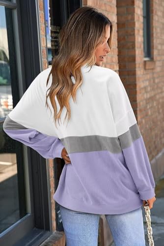 KISSMODA Womens Casual Long Sleeve Sweatshirts Color Block/Solid Tops Corduroy Crewneck Tunic Pullover with Pockets