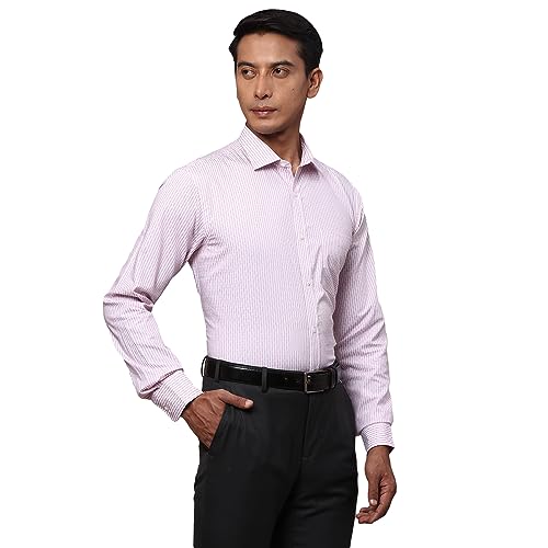 Image of Park Avenue Men's Pure Cotton Stripe Pattern Slim Fit Semi Cutaway Collar Full Sleeve Formal Shirt
