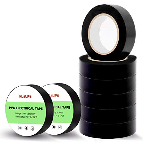 HILELIFE Electrical Tape - Black Electrical Tape 8 Pack Strong Adhesive Power PVC Vinyl Multipurpose Electric Tape Household Electrical Tape UL 600V with 14℉ to 176℉, Size 0.66 in x 40 ft (Black)