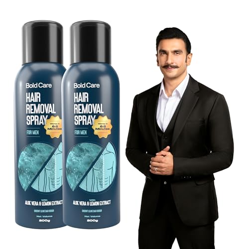 Image of Bold Care Hair Removal Spray - Fast & Painless Body Hair Removal Spray For Smooth Back, Chest, Legs, Arms, Under Arms, With Aloe Vera & Lemon Extract - 200G - Pack Of 2 For Men