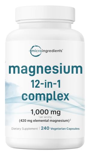 Micro Ingredients 12in1 Magnesium Complex 1000 mg 240 Capsules Magnesium Glycinate Citrate Taurate Malate & More High Absorption Formula for Men & Women Chelated & Purified
