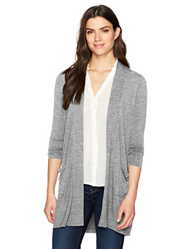 Foxcroft Women's Jillian Long Sleeve Solid Knit Open Cardigan, Heather Grey, M