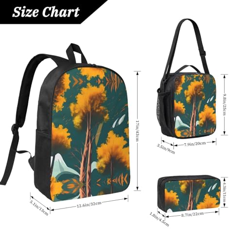 Backpack Set with Lunch Bag & Pencil Case National Parks Sunshine Trees Print Oxford Fabric Portable Useful Bag Set4