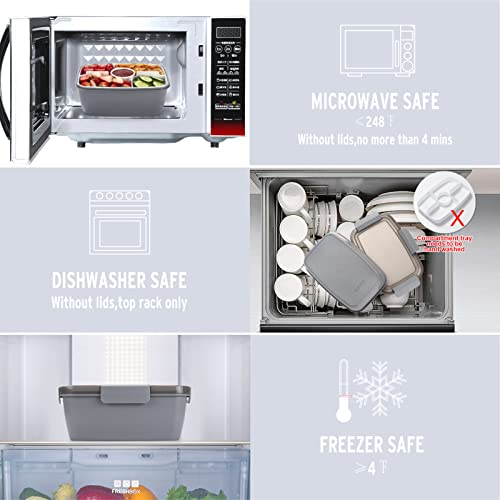 Image of Freshmage Salad Lunch Container To Go, 68-oz Grey-XL, Leak-proof Lid, 4 Compartments, Sauce Container, Safe Material, Easy Carry