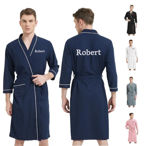 UIDMEN Bata de gofre personalizada con nombre bordado, bata de baño ligera para hombre, regalo de boda para padrino, bata personalizada para hombre, regalo para aniversario, cumpleaños, Navidad