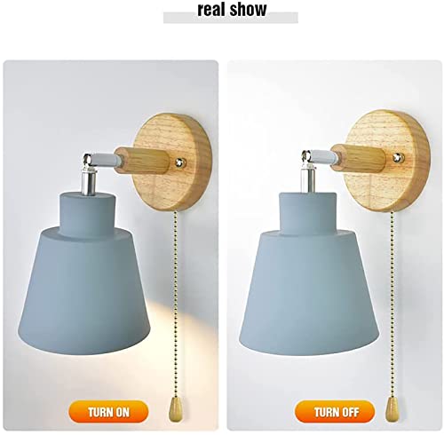 Lampada Da Parete Con Interruttore A Fune Rotazione Libera Di 350° Lampada Da Comodino Macaron Vintage Moderna E27 Lampada Da Parete In Legno Adatto Per Soggiorno E Camera Da Letto(Cenere) - Illuminazione - Immagine 6
