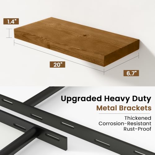 Image of Solid Wood Floating Shelves for Wall 20 inch,Walnut Wooden Shelf Set of 2